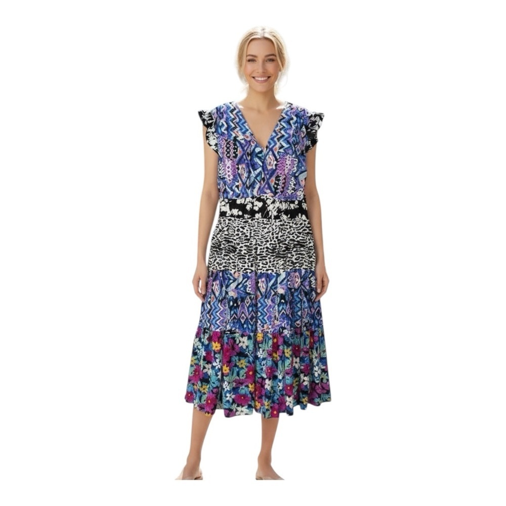 Calessa Floral Animal Print Geo Colorful Casual Fun Dress XL NEW Art to Wear